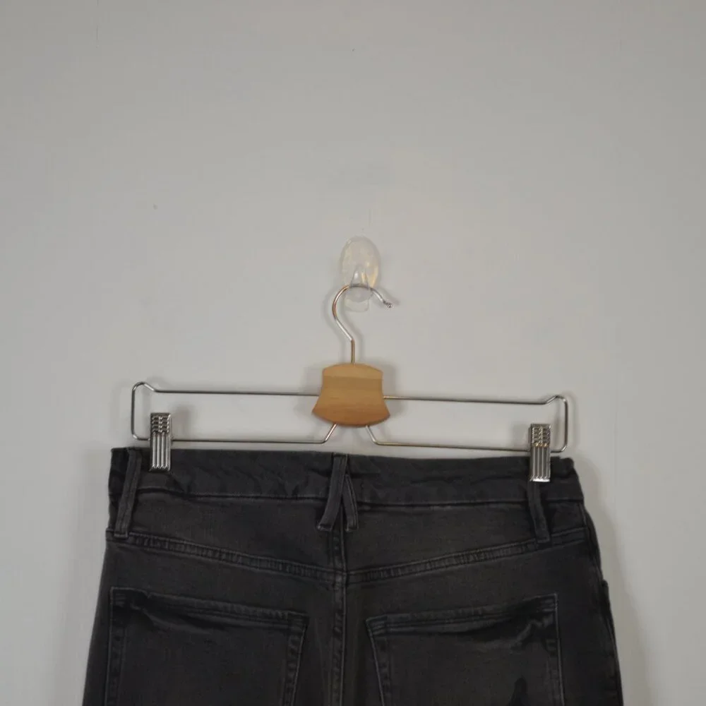 Good American Good Boy Jeans Black Womens 12/31 Distressed Slit Raw Hem Denim - Picture 6 of 8